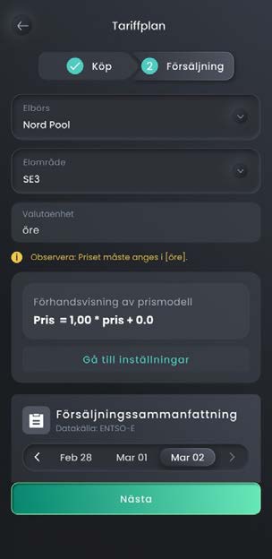 Försäljning: Nord Pool och samma elområde.